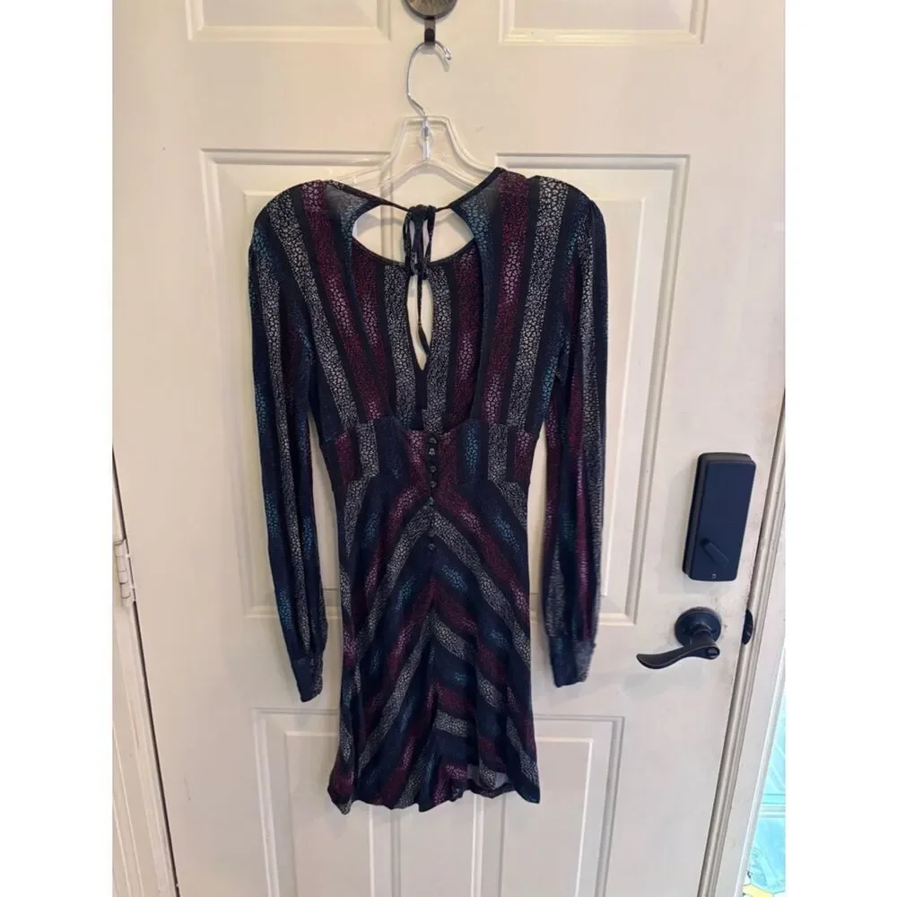 Free People Long-Sleeve Chevron Dress in Blue, Red, Purple, Black, Cream - Picture 4 of 6